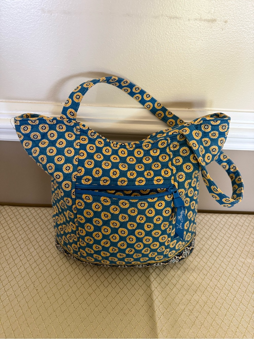 Vera Bradley Teal and Yellow Floral Canvas Tote